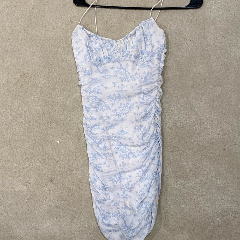 Elegant Blue and White Floral Dress
